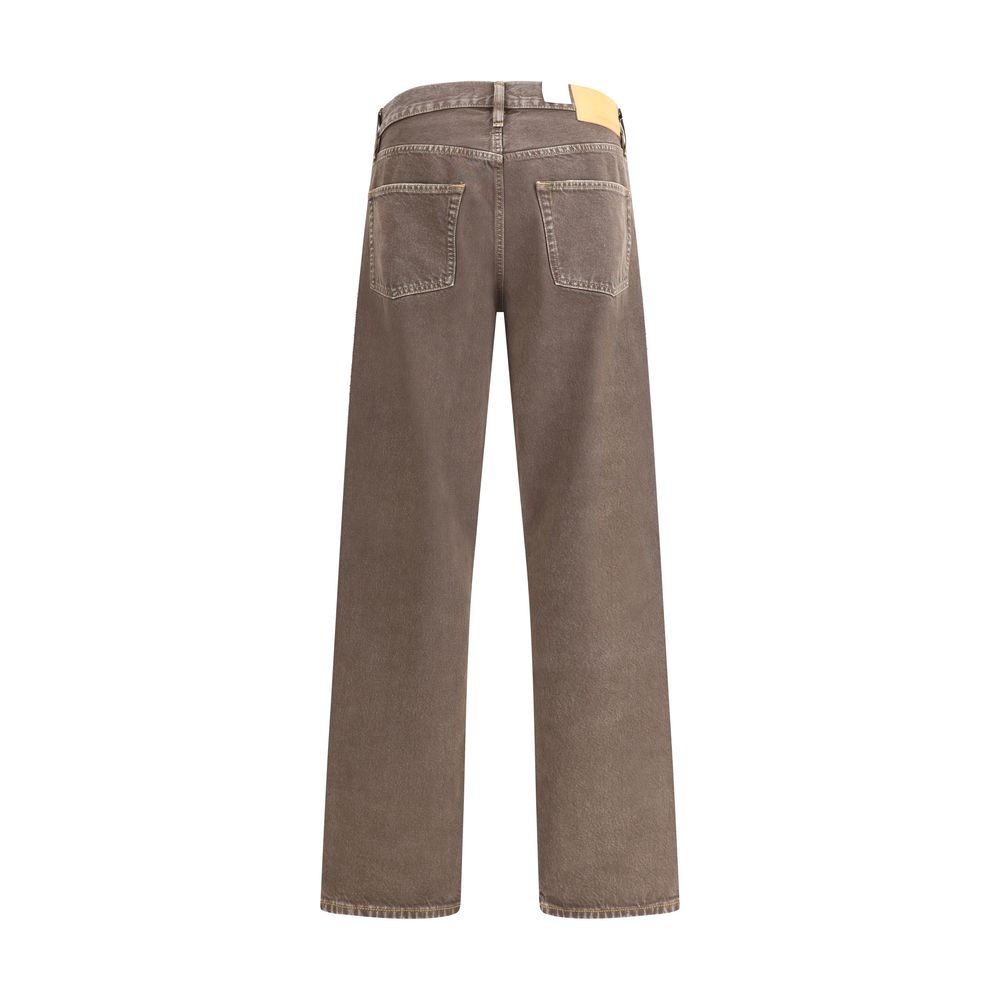 Sunflower Brown Cotton Relaxed Fit Jeans with twisted seam and recycled trim detailing, rear view.