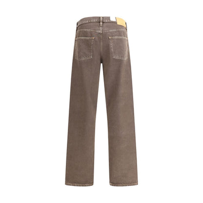Sunflower Brown Cotton Relaxed Fit Jeans with twisted seam and recycled trim detailing, rear view.