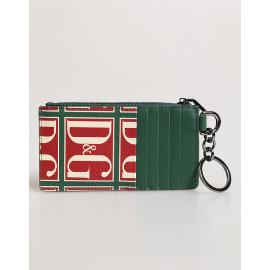 Dolce & Gabbana Green Calf Leather Logo Print Monogram Card Holder Wallet SMY11213