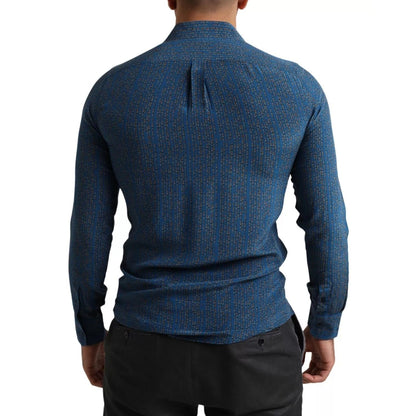 Dolce & Gabbana Blue MARTINI Silk Slim Fit Long Sleeves Shirt