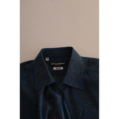 Dolce & Gabbana Blue MARTINI Silk Slim Fit Long Sleeves Shirt