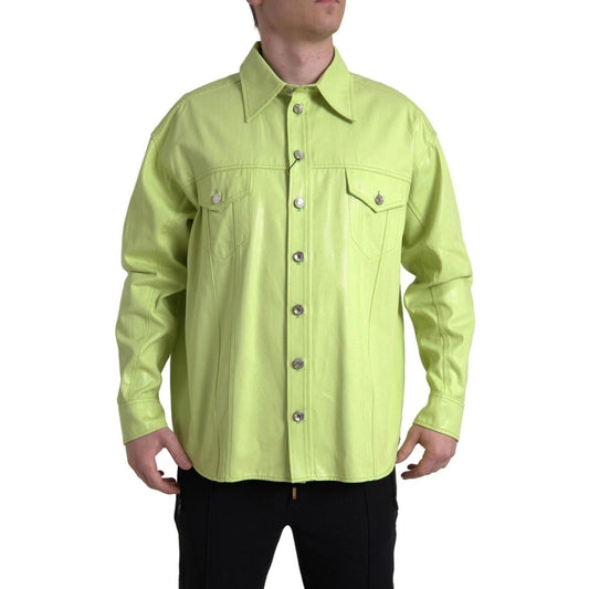 Dolce & Gabbana Green Cotton Collared Casual Button Down Shirt