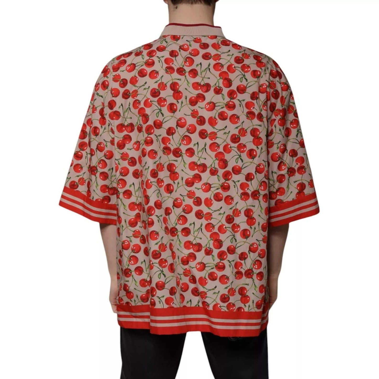 Dolce & Gabbana Beige Cherry Nylon Buttoned Casual Shirt TSH87290-54