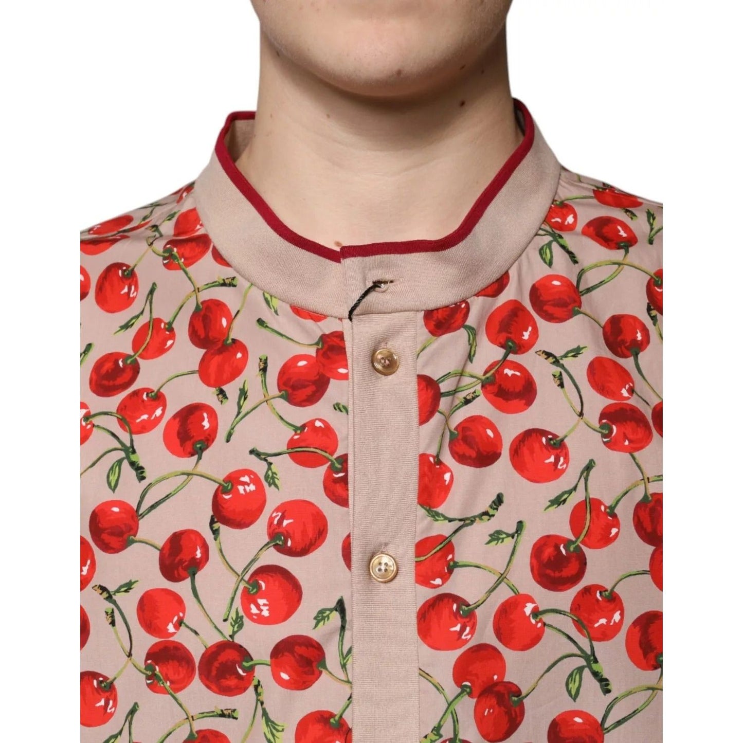 Dolce & Gabbana Beige Cherry Nylon Buttoned Casual Shirt TSH87290-54