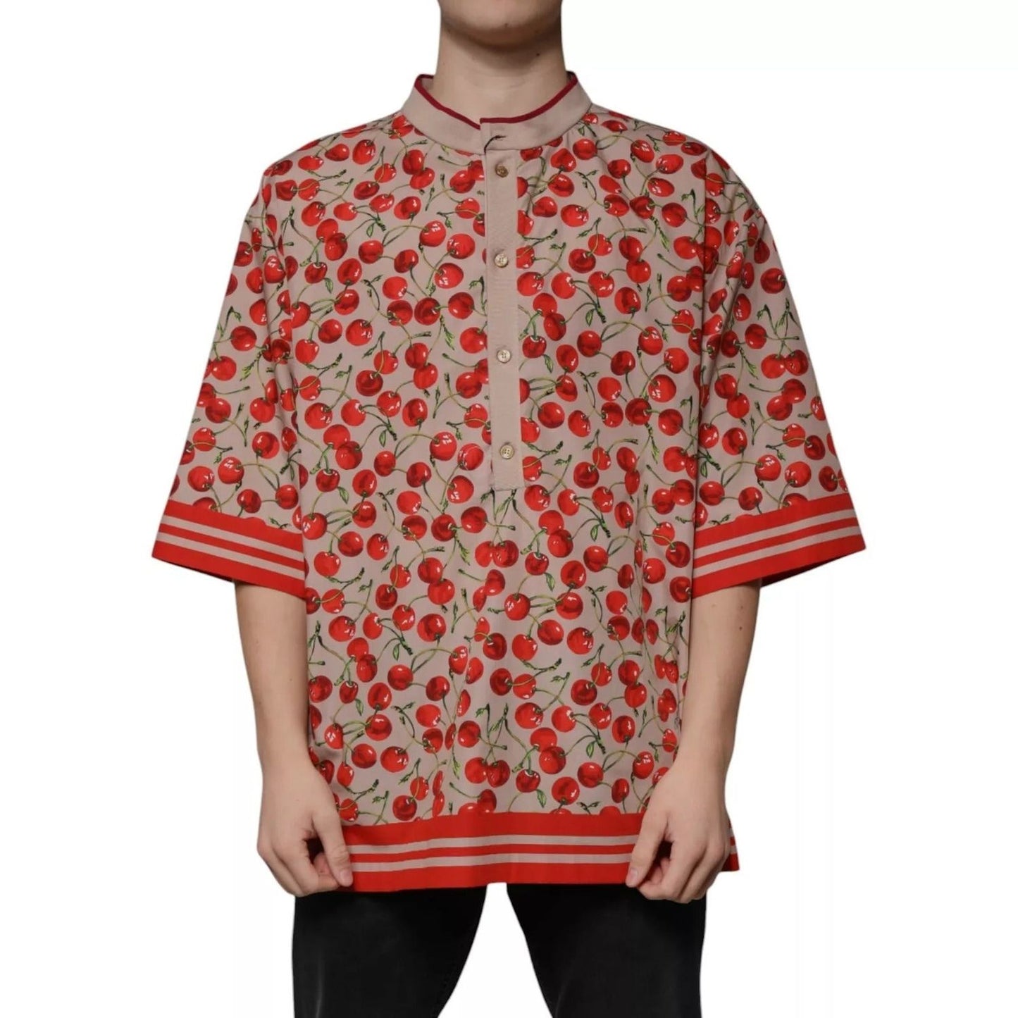 Dolce & Gabbana Beige Cherry Nylon Buttoned Casual Shirt TSH87290-54