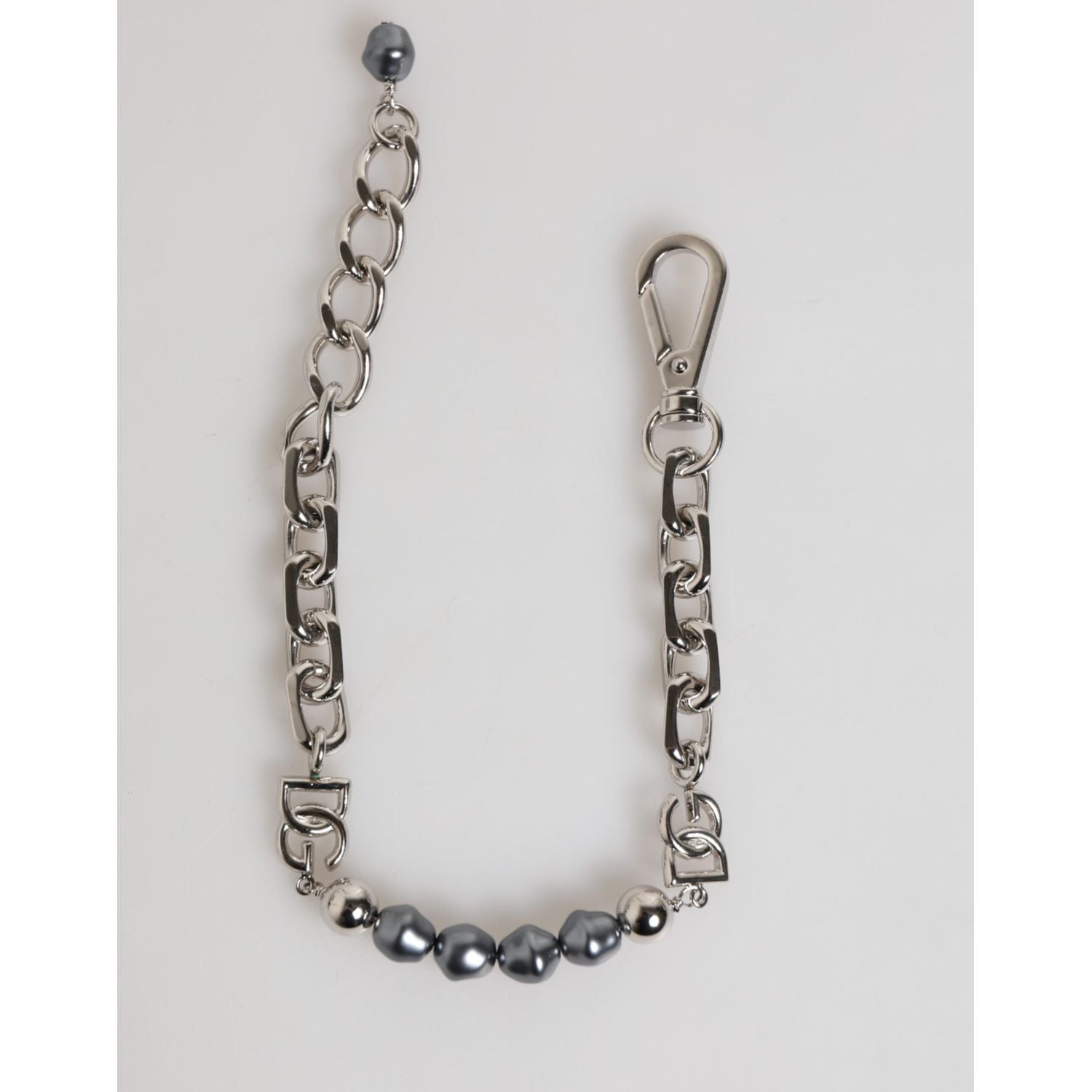 Dolce & Gabbana Silver Tone Chain Lobster Clasp Logo Gray Pearls Bracelet