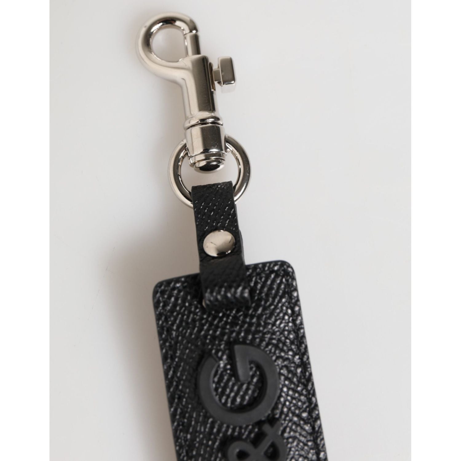 Dolce & Gabbana Black Leather Logo Metal Ring Keychain Holder Keyring