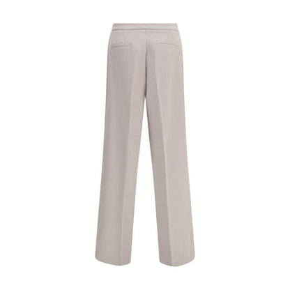 Back view of Cruna Beige Polyester Casual Pants with wide leg design, featuring rear welt pockets and clean styling for versatile wear.