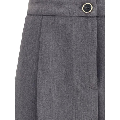 Close-up of Cruna Gray Polyester Casual Pants with button detail and slash pocket.