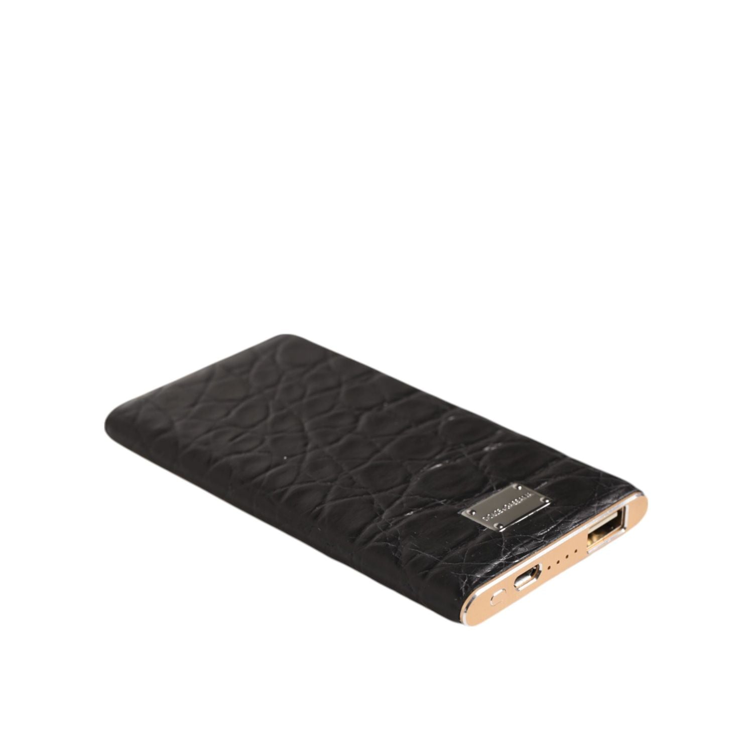 Dolce & Gabbana Black Leather Embossed Exotic 3000mAh  Power Bank Charger USB