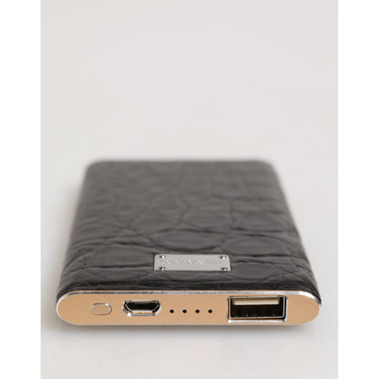 Dolce & Gabbana Black Leather Embossed Exotic 3000mAh Power Bank Charger USB