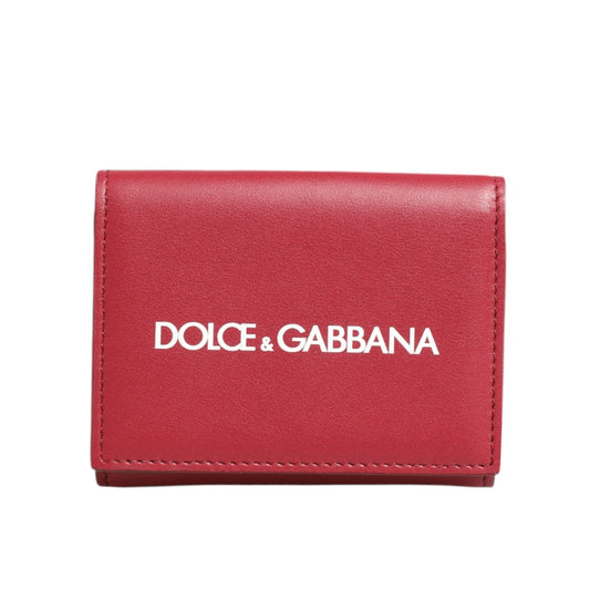 Dolce & Gabbana Red Leather Bold Logo Print Trifold Men Card Holder Wallet