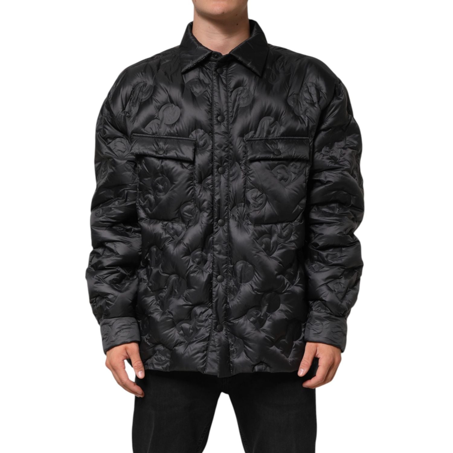 Dolce & Gabbana Black Quilted DG Logo Nylon Puffer Jacket
