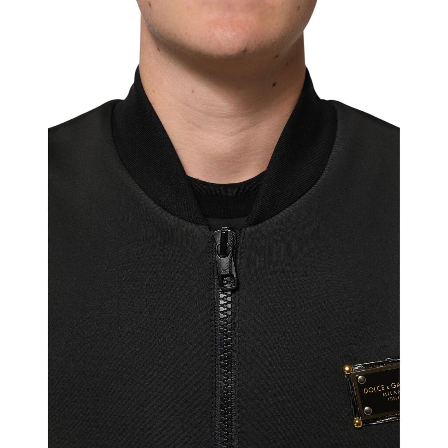 Dolce & Gabbana Black Polyester Logo Plaque Bomber Jacket