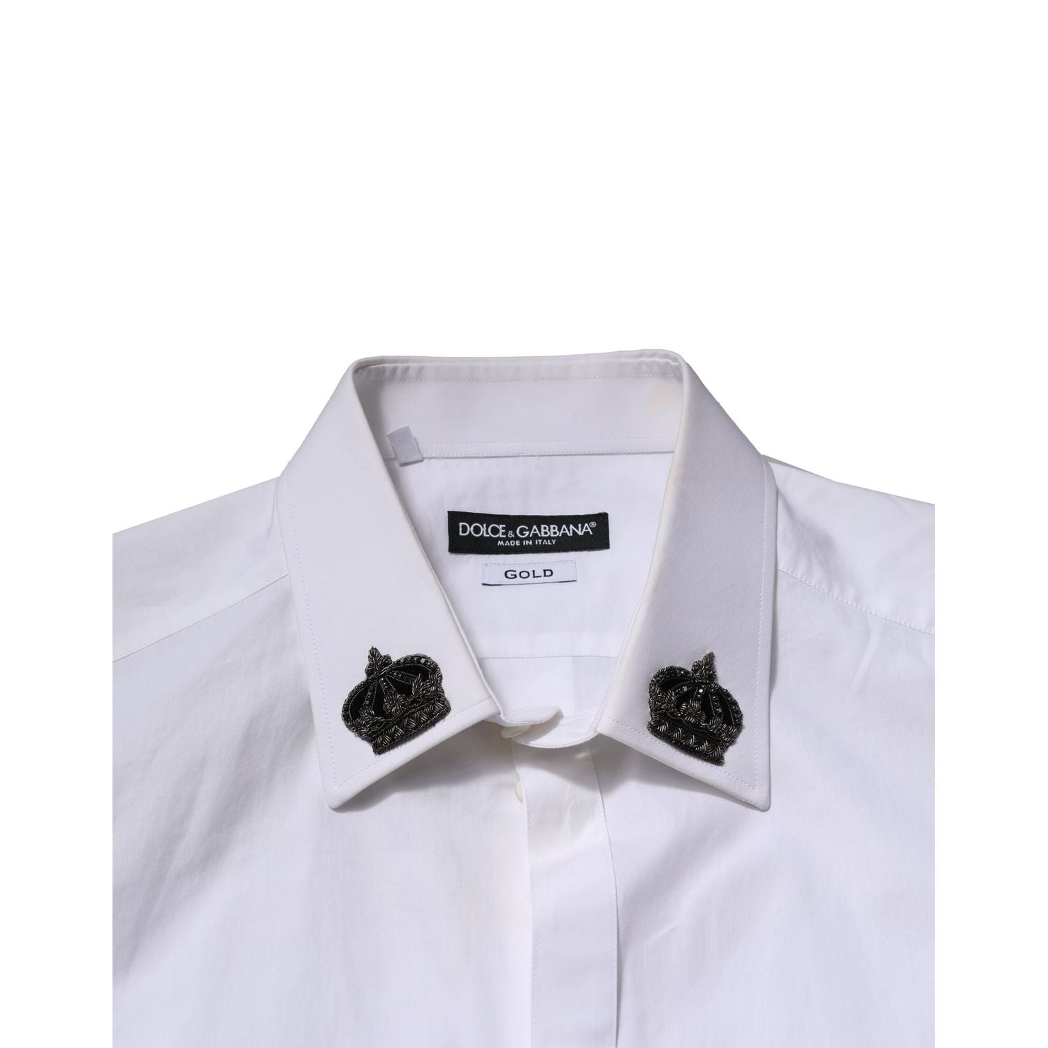 Dolce & Gabbana White Cotton Crown Collar GOLD Formal Shirt
