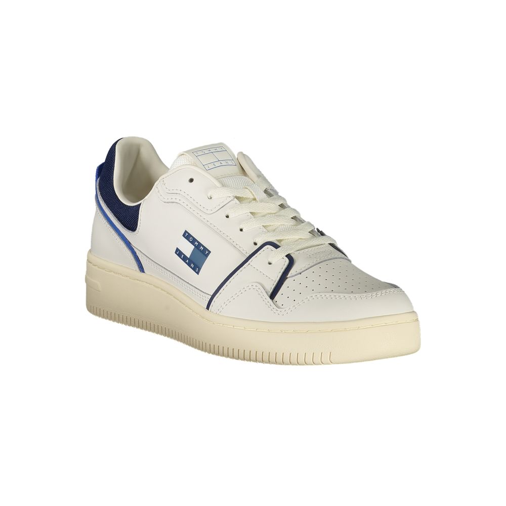 Tommy Hilfiger White Leather Men Sneaker with blue accents and logo