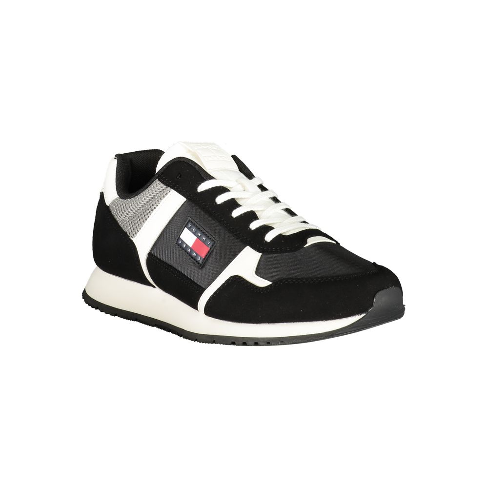 Tommy Hilfiger Black Polyester Men Sneaker with iconic logo and athletic charm, perfect for modern trendsetters.