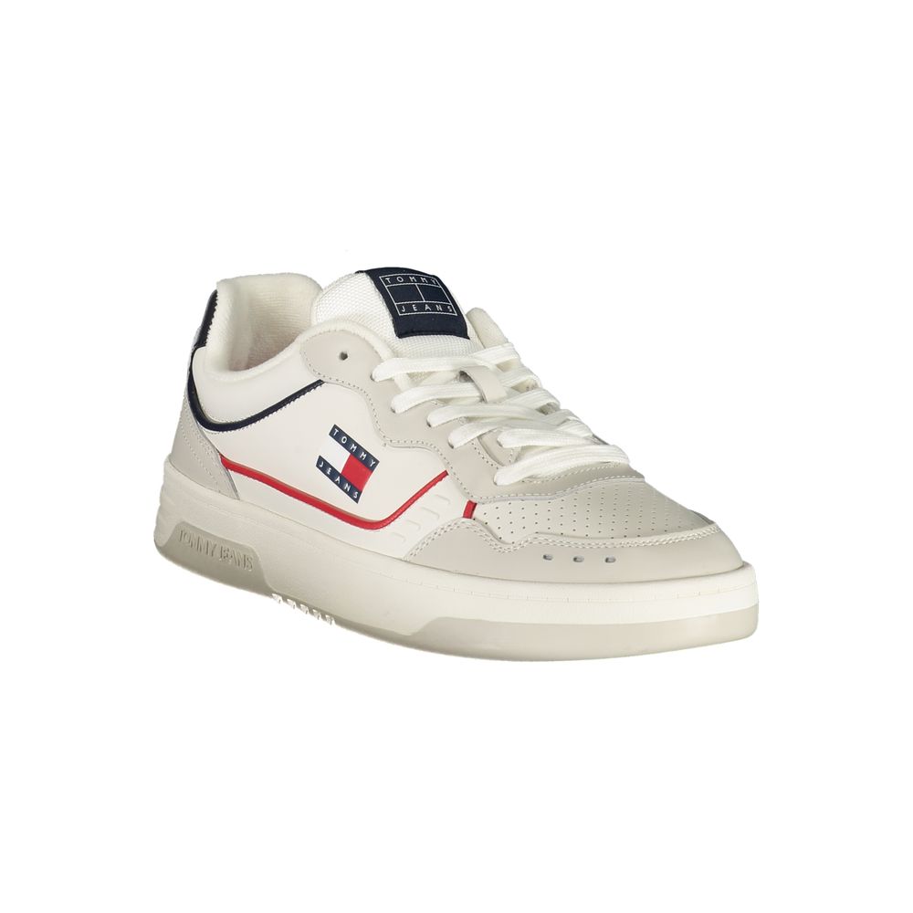Tommy Hilfiger White Leather Men Sneaker with red and blue accents for stylish and comfortable wear