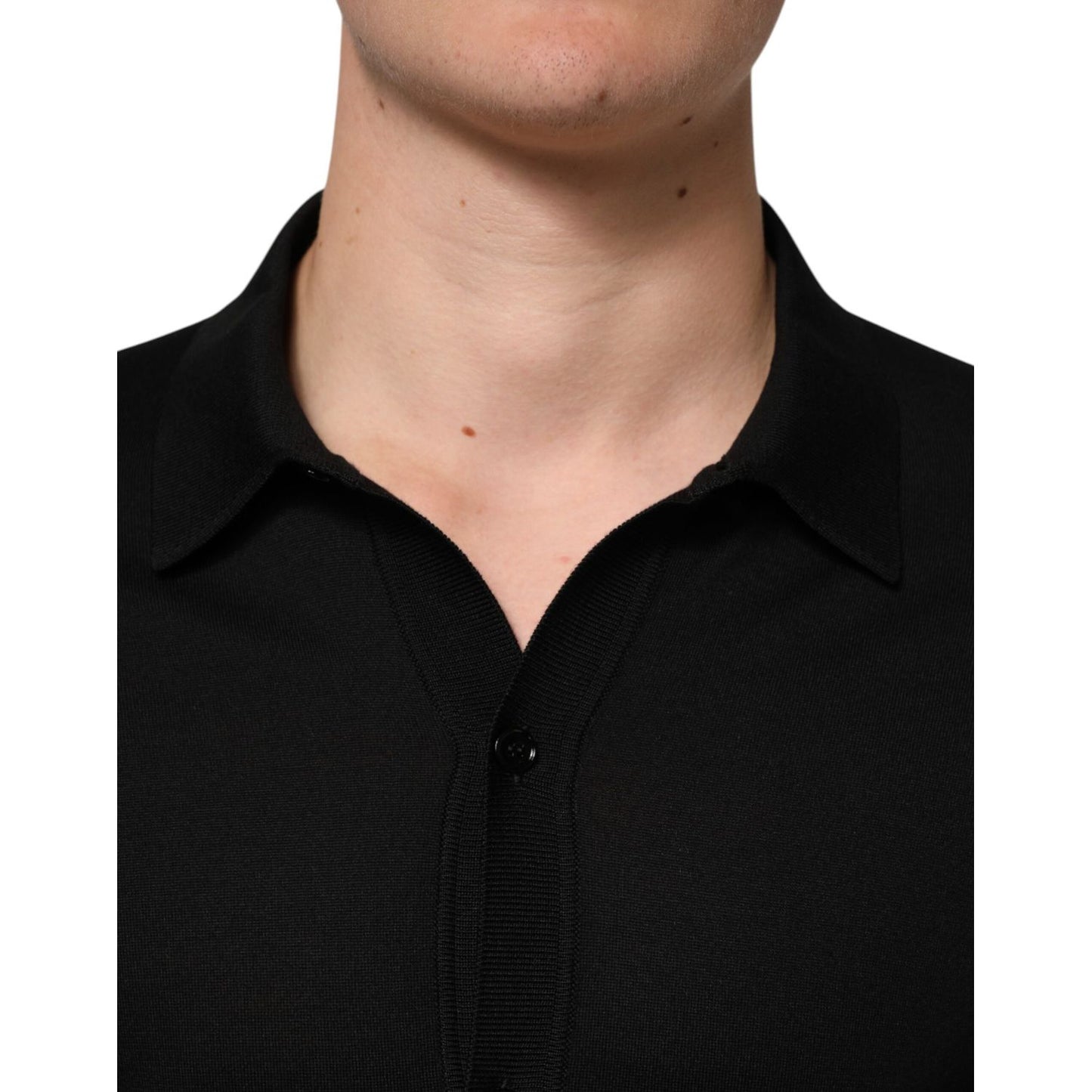 Dolce & Gabbana Black Silk Button Up Lightweight Sweater