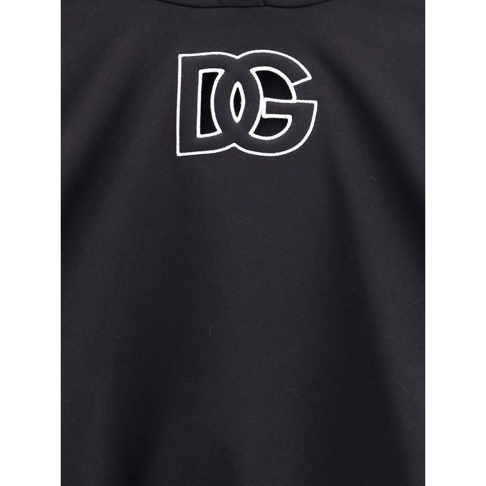 Dolce & Gabbana Black Cotton Sweatshirt with embroidered logo, AW25 collection, featuring ribbed cuffs and hem for a snug fit.