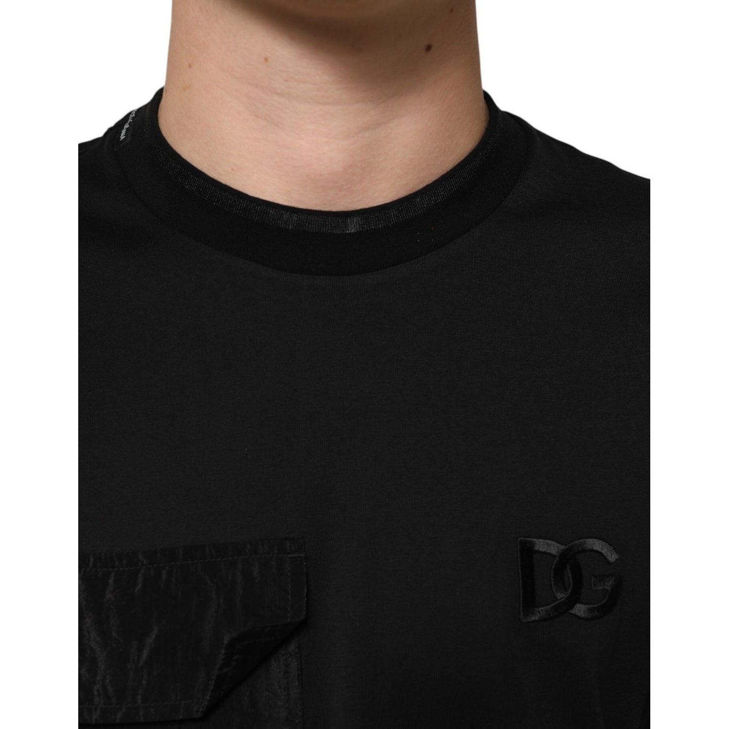 Dolce & Gabbana Black Cotton Embroidered DG Logo Pocket T-shirt