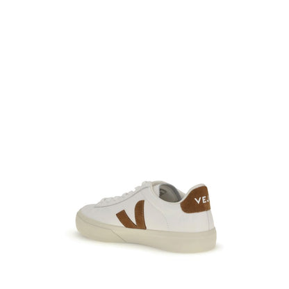 Veja White Leather Low Top Sneakers with side "V" logo, brown heel detail, and flat rubber sole for comfort, AW25 collection.