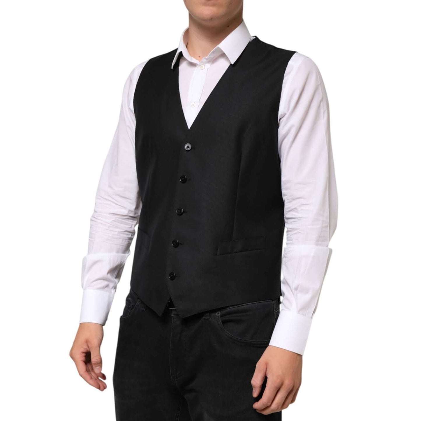 Dolce & Gabbana Black Wool Dress Formal Men Waistcoat Vest