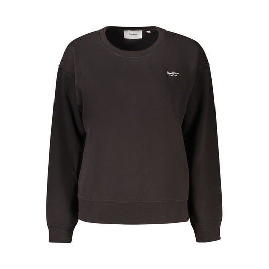 Pepe Jeans Black Cotton Women Sweater with logo print, long sleeves, sustainable fashion, chic street wear style.