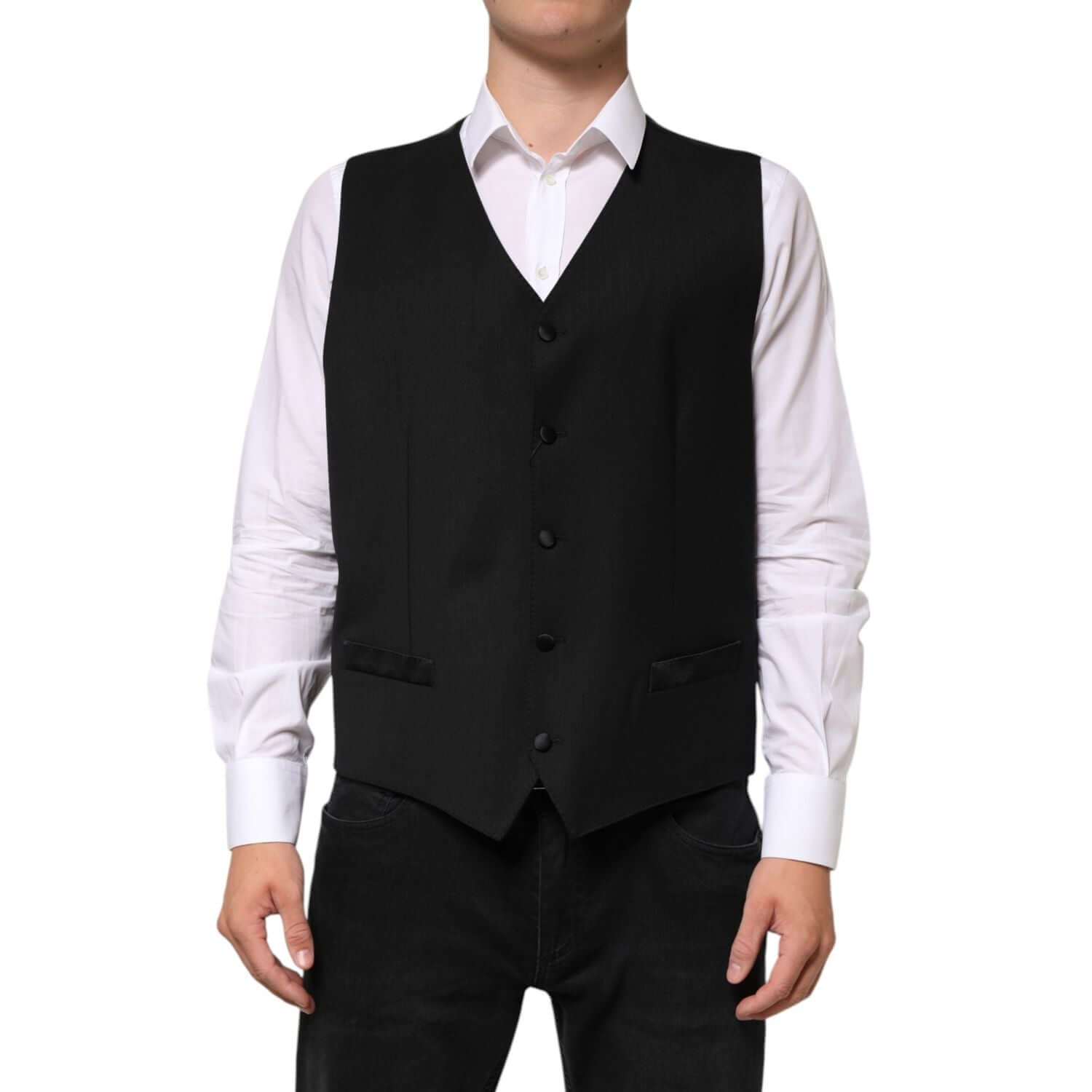 Dolce & Gabbana Black Wool Dress Formal Men Waistcoat Vest