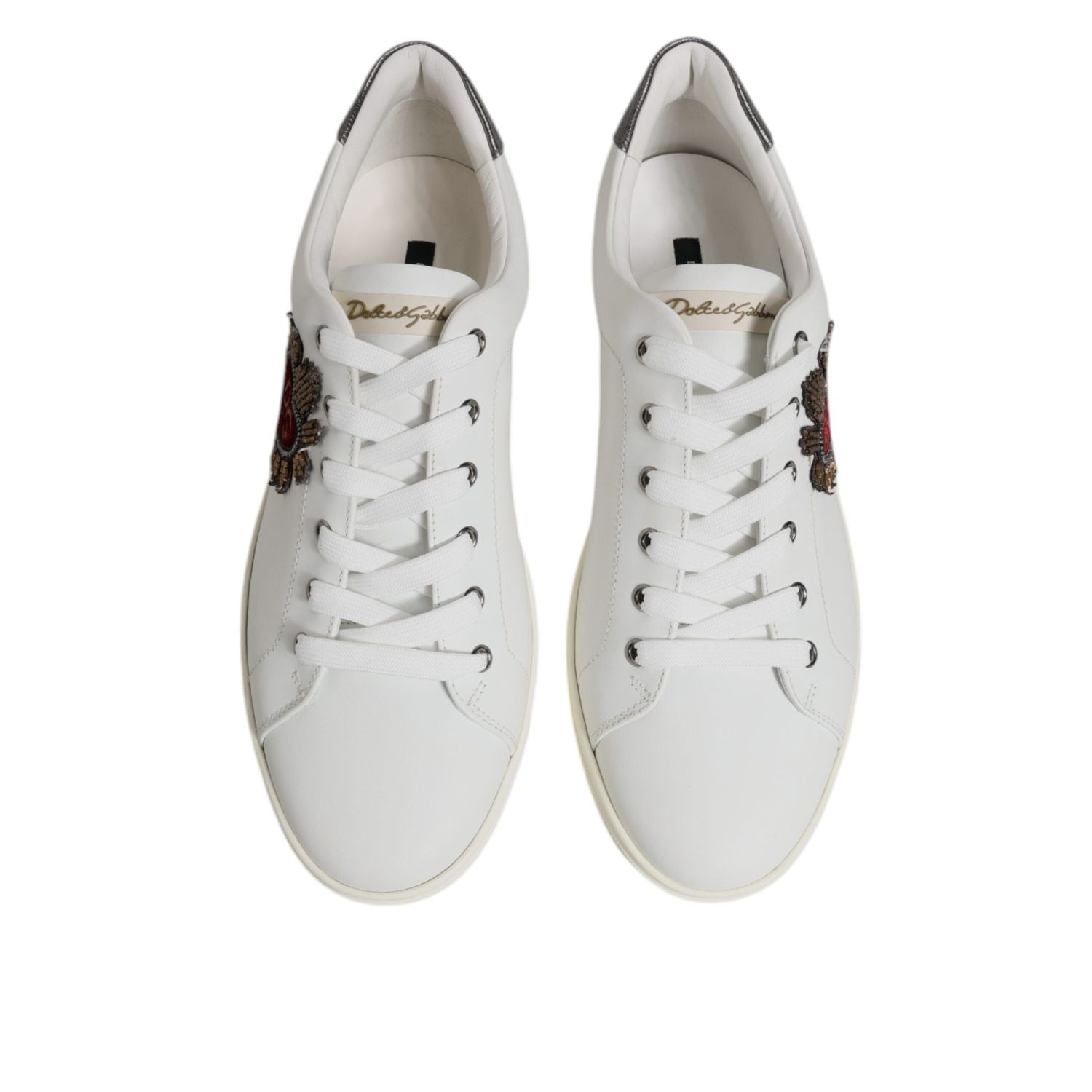 Dolce & Gabbana White Silver Sacred Heart Men Sneakers Shoes
