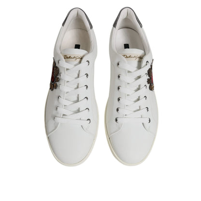 Dolce & Gabbana White Silver Sacred Heart Men Sneakers Shoes