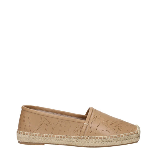 Max Mara Brown Leather Espadrilles with logo and woven sole detail.
