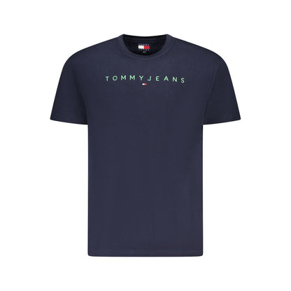 Tommy Hilfiger Blue Cotton Men T-Shirt featuring iconic branding and sustainable design, made of 95% regenerative cotton.