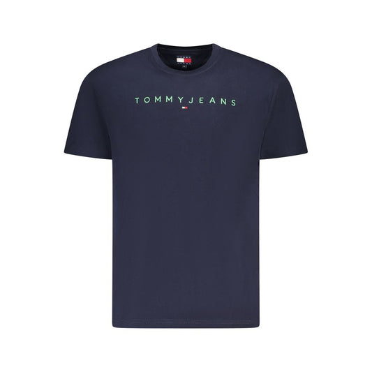 Tommy Hilfiger Blue Cotton Men T-Shirt, sustainable crew neck with iconic Tommy Hilfiger logo, eco-friendly fashion statement.