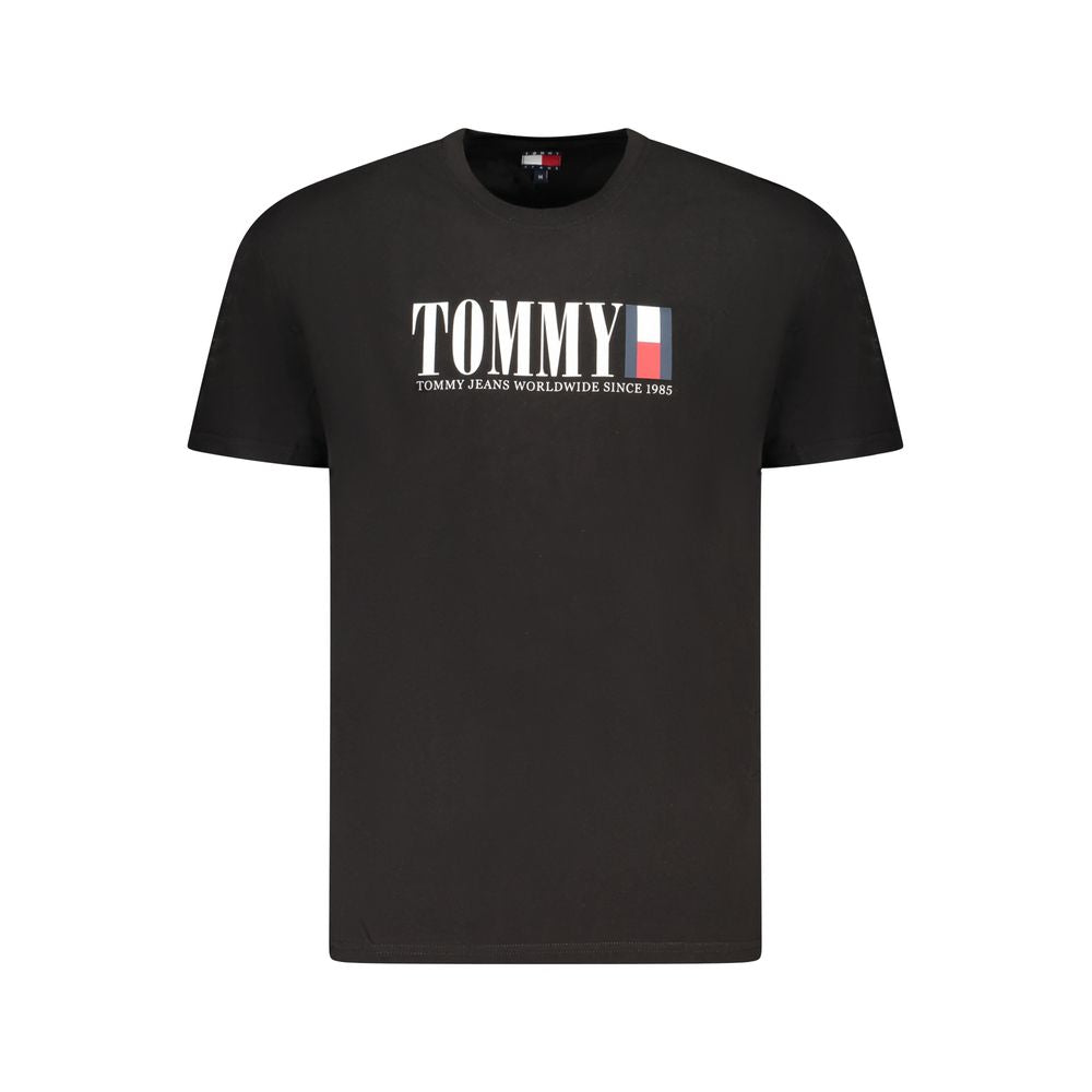 Tommy Hilfiger Black Cotton Men T-Shirt with logo, short-sleeved classic style, perfect for casual elegance and trendsetting fashion.