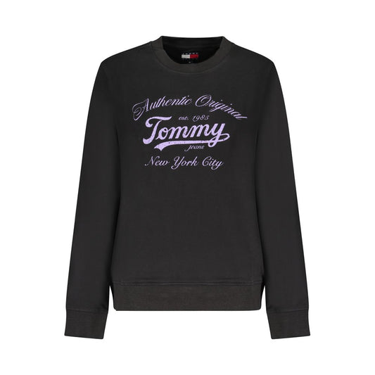 Tommy Hilfiger Black Cotton Women Sweater with logo and statement print, cozy and stylish for casual wear.