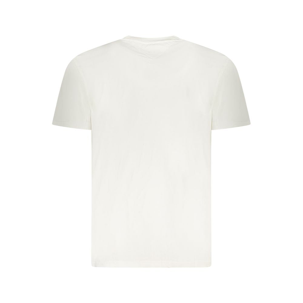 Back view of Tommy Hilfiger White Cotton Men T-Shirt featuring eco-friendly material and crew neck design.