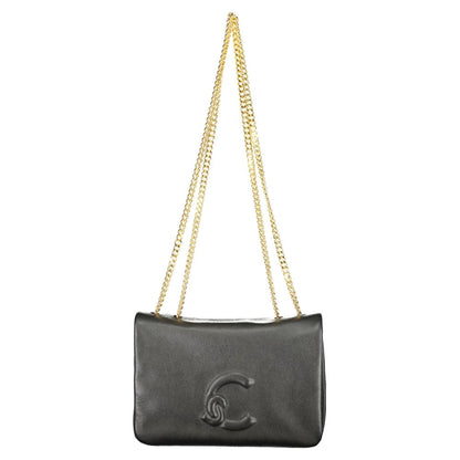 Coccinelle Black Leather Women Handbag with dual chain straps and iconic logo, showcasing timeless Italian craftsmanship and elegance.