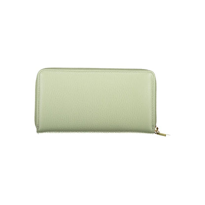 Coccinelle Green Leather Women Wallet with zip closure, showcasing premium craftsmanship and elegant design.