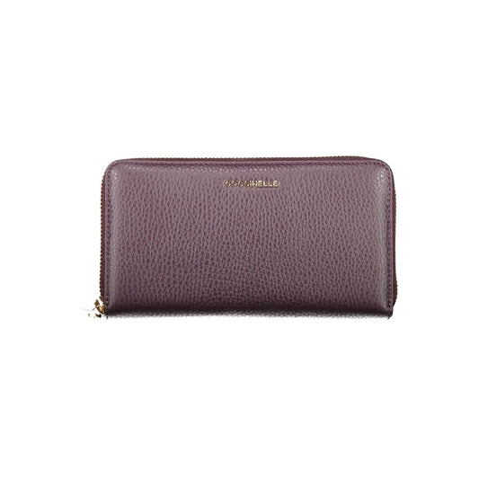 Coccinelle Purple Leather Women Wallet with zip closure and logo, showcases Italian flair and elegance.