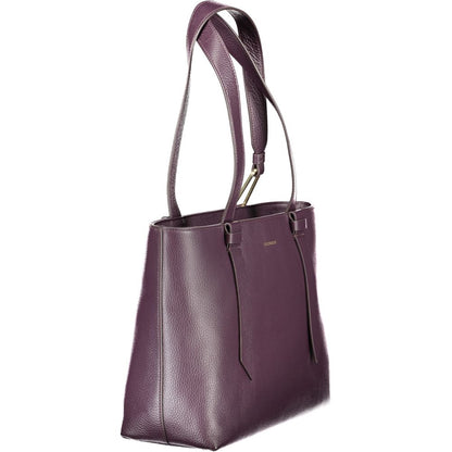 Coccinelle Purple Leather Women Handbag with elegant design and spacious interior, featuring two shoulder handles and quality Italian craftsmanship.