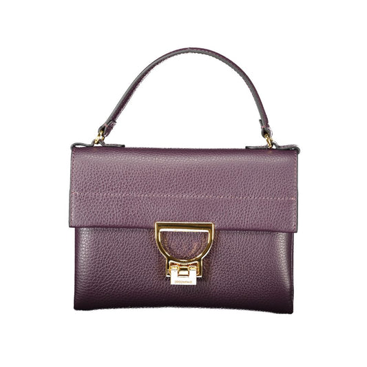 Coccinelle Purple Leather Women Handbag with single handle and gold clasp, showcasing Italian elegance and refined craftsmanship.