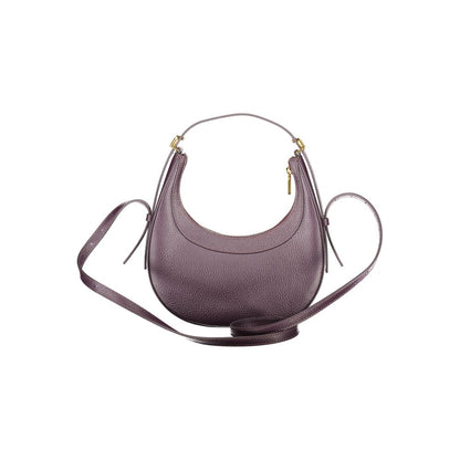 Coccinelle Purple Leather Women Handbag with adjustable shoulder handle and detachable strap, featuring zip closure and iconic logo.