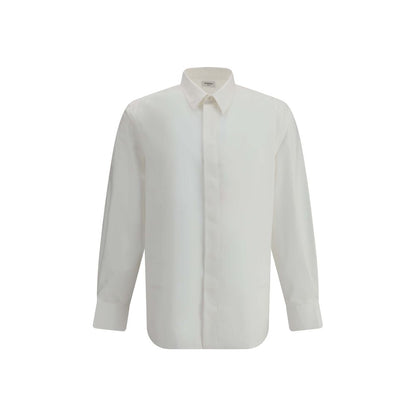 Saint Laurent White Cotton Dress Shirt with classic collar and concealed buttons, featuring a discreet embroidered logo, 100% cotton.