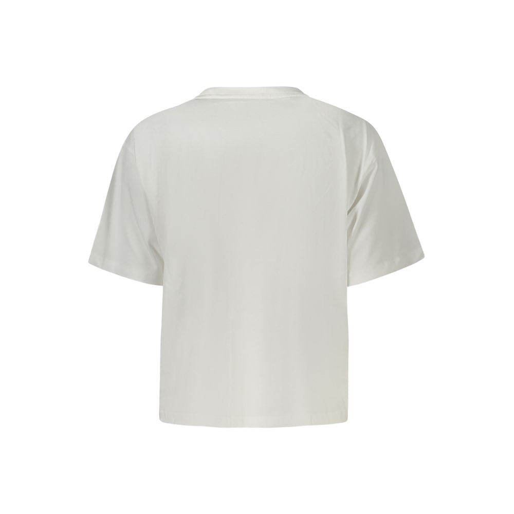 Guess Jeans White Cotton Women T-Shirt with boxy silhouette and crew neck, crafted from organic cotton, rear view of the tee.