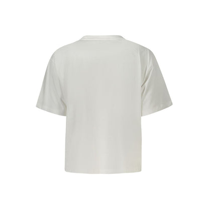 Guess Jeans White Cotton Women T-Shirt with boxy silhouette and crew neck, crafted from organic cotton, rear view of the tee.