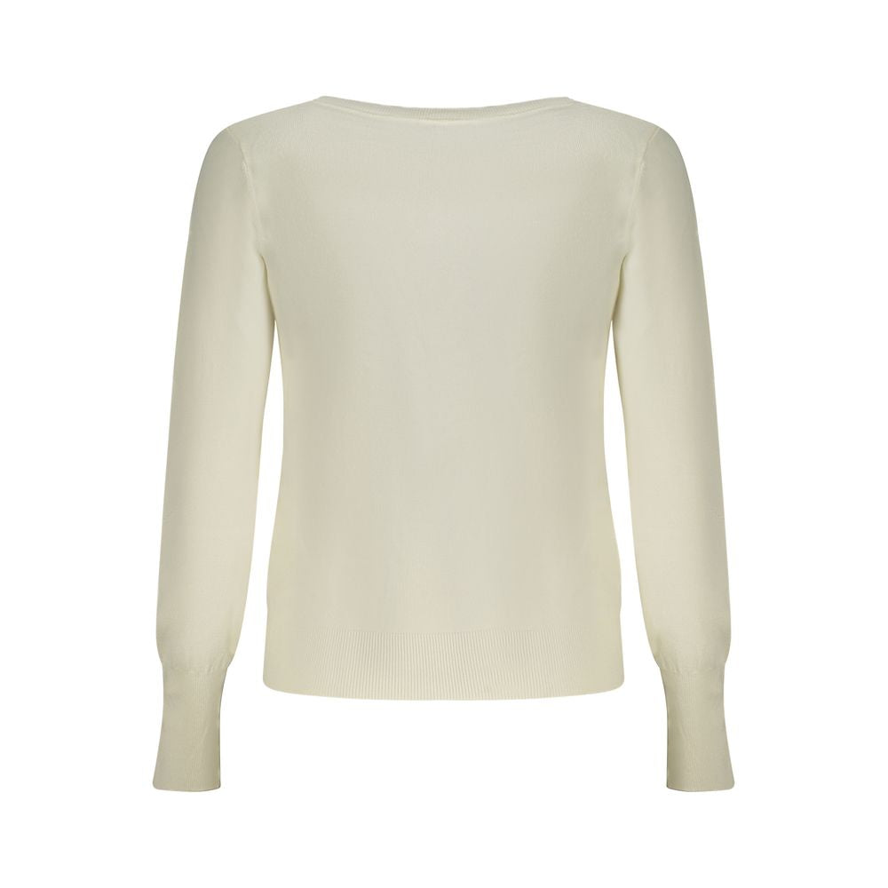Back view of Guess Jeans White Viscose Women Sweater with long sleeves and chic design, featuring luxury craftsmanship.