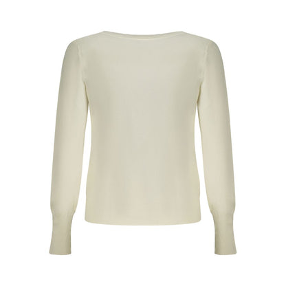 Back view of Guess Jeans White Viscose Women Sweater with long sleeves and chic design, featuring luxury craftsmanship.