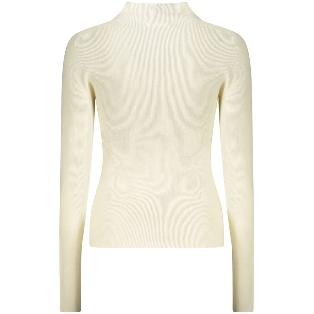 Back view of Guess Jeans White Wool Women Sweater with high neck and rhinestone embellishments.
