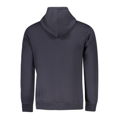 Pepe Jeans Blue Cotton Men Sweater featuring a hood and comfortable design, made from sustainable materials. Ideal for a casual urban look.